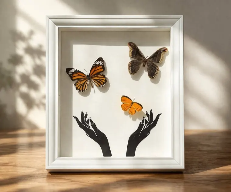 فراشة Common Tiger وعثة Promethea في إطار أبيض